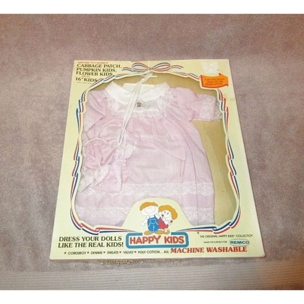 Vtg 1984 Cabbage Patch Kids Clothes Outfit Dress & Hat Boxed REMCO Happy Kids